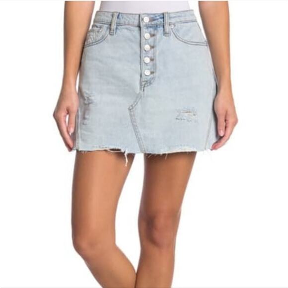 Free People Distressed Midstone Hallie Denim Mini Skirt - Picture 1 of 7